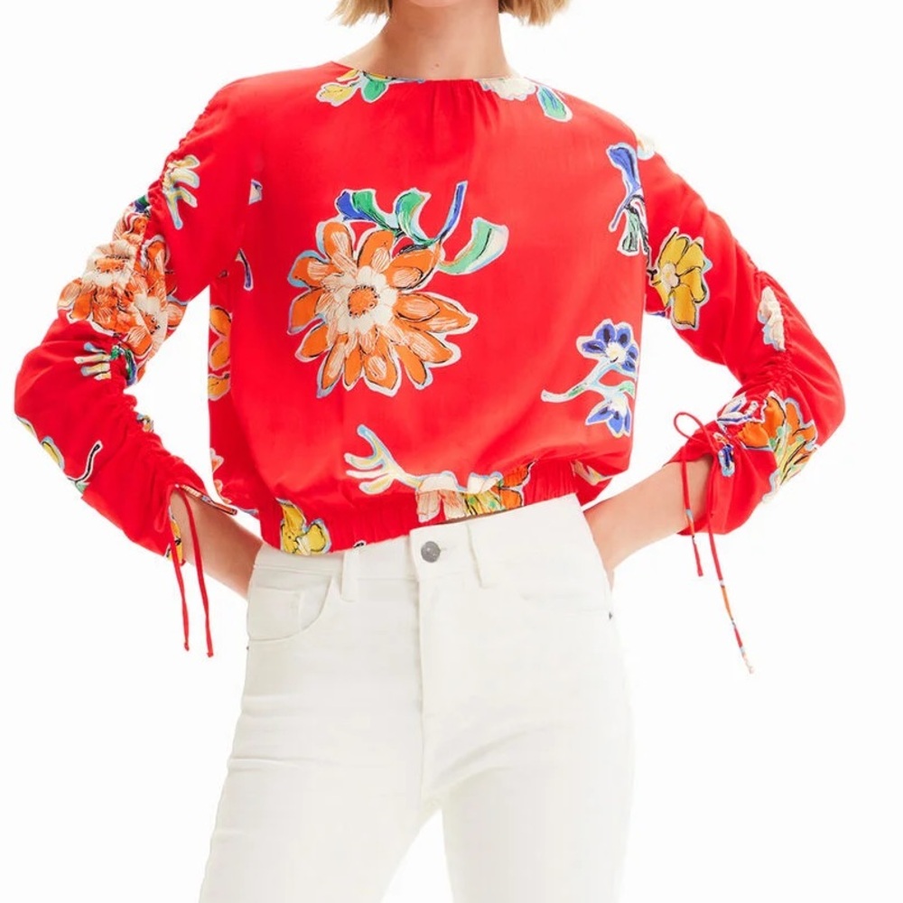 Desigual Red Floral Long-Sleeve Blouse